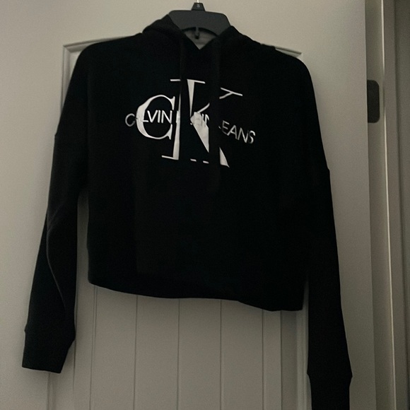 Calvin Klein Jeans Tops - Calvin Klein Jeans Black and silver hooded sweatshirt. Size S